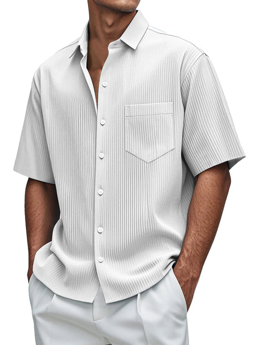 Men's daily loose solid color vertical pit short-sleeved shirt